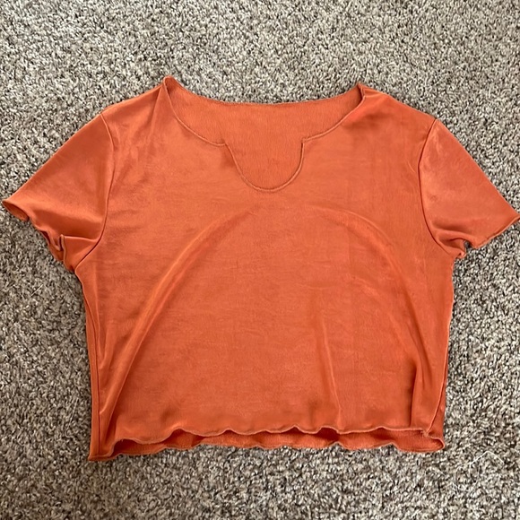 Tops - unique neckline orange croptop